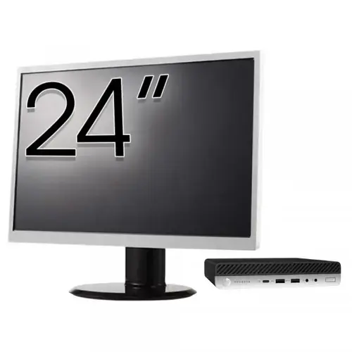 Calculator Sistem PC Refurbished Pachet Calculator refurbished HP ProDesk 600 G5 Mini, Intel Core i5-8500T 2.10 - 3.50GHz, 8GB DDR4, 256GB SSD + Monitor 24"