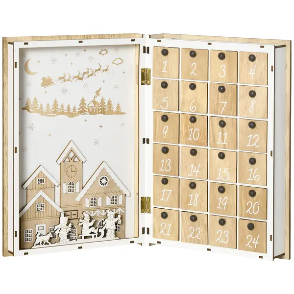 Calendar de Advent, Calendar de Craciun in forma de carte cu decoratiuni tematice, calendar pentru cadouri de Craciun HOMCOM | Aosom Romania