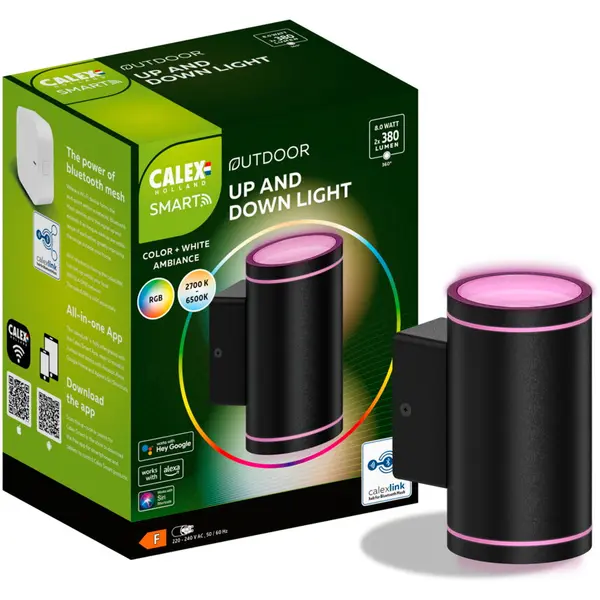 Calex Aplica de perete LED Calex Smart, lumina alba si colorata (2700K - 6500K), 4W, IP44, Negru, Clasa Energetica F