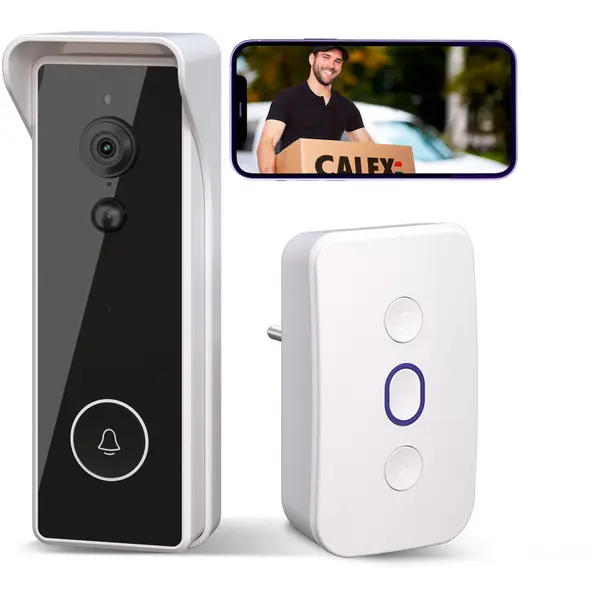 Calex Set Sonerie video Calex Smart 2K cu difuzor wireless, WiFi, Negru
