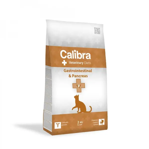 CALIBRA Veterinary Diets Gastrointestinal & Pancreas, Somon și Ou, dietă veterinară, hrană uscată pisici, sistem digestiv, 2kg
