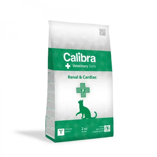 CALIBRA Veterinary Diets Renal & Cardiac, Orez și Ou, dietă veterinară, hrană uscată pisici, sistem renal, sistem cardio-vascular, 2kg