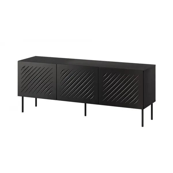 Cama MEBLE Comoda Cama Meble RTV Siena, 150,5x40x60 cm, 3 usi, sistem Push to open, Negru Mat