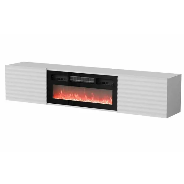 Cama MEBLE Comoda Cama Meble RTV Tula, 183x35x37, PAL-MDF, Alb mat cu semineu electric, Negru