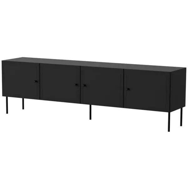 Cama MEBLE Comoda RTV 4D Cama Meble PALAZZO, 201x40x60cm, 4 usi, 4 polite, Negru mat