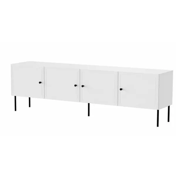 Cama MEBLE Comoda RTV set 4D PALAZZO, 201x40x60cm, 4 usi, 4 polite, Alb mat