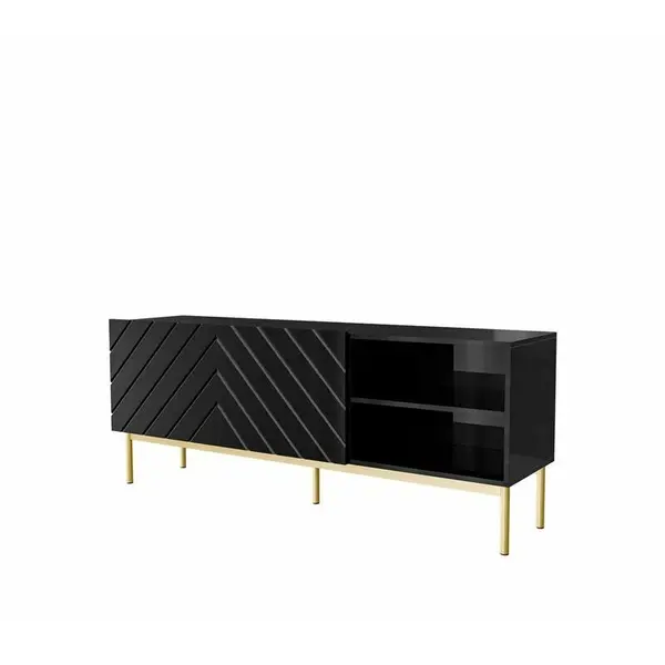 Cama MEBLE Comoda TV Cama Meble Abeto pe cadru din otel Auriu 150x42x60, PAL-MDF, Negru