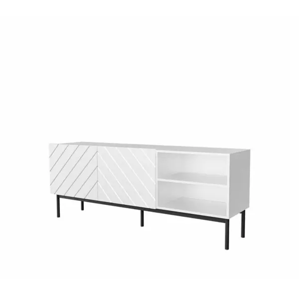 Cama MEBLE Comoda TV Cama Meble Abeto pe cadru din otel Negru, 150x42x60 cm, Alb lucios