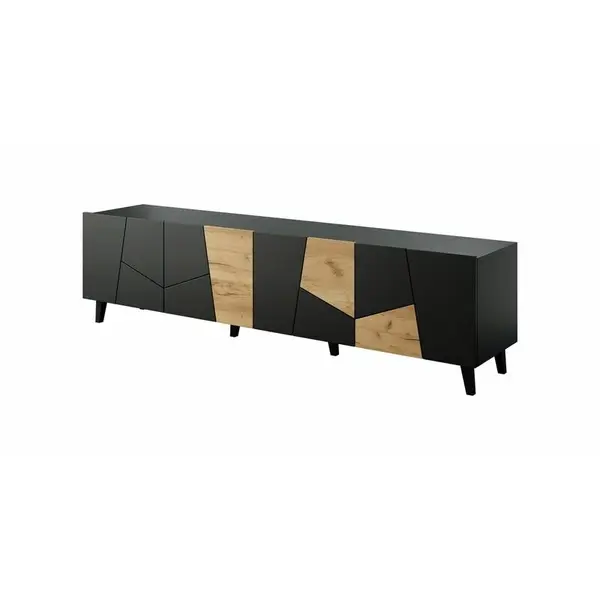 Cama MEBLE Comoda TV Cama Meble Etna 200x42x52, PAL-MDF, Negru-Stejar