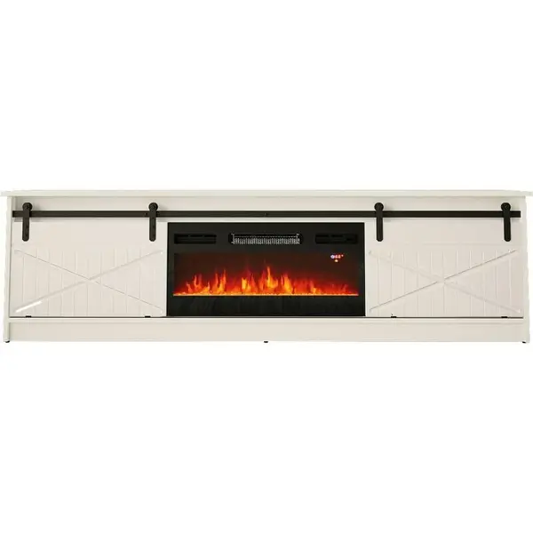 Cama MEBLE Comoda TV, Cama Meble Granero, PAL-MDF, 35x56.7x200cm, Semineu electric inclus, Alb