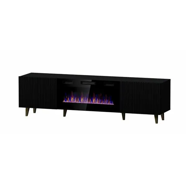 Cama MEBLE Comoda TV Cama Meble Pafos EF cu semineu electric, 180x42x49cm, MDF-PAL, Negru mat