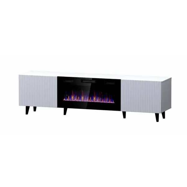 Cama MEBLE Comoda TV Cama Meble Pafos EF cu semineu electric, 180x42x49 cm, PAL-MDF, Alb mat
