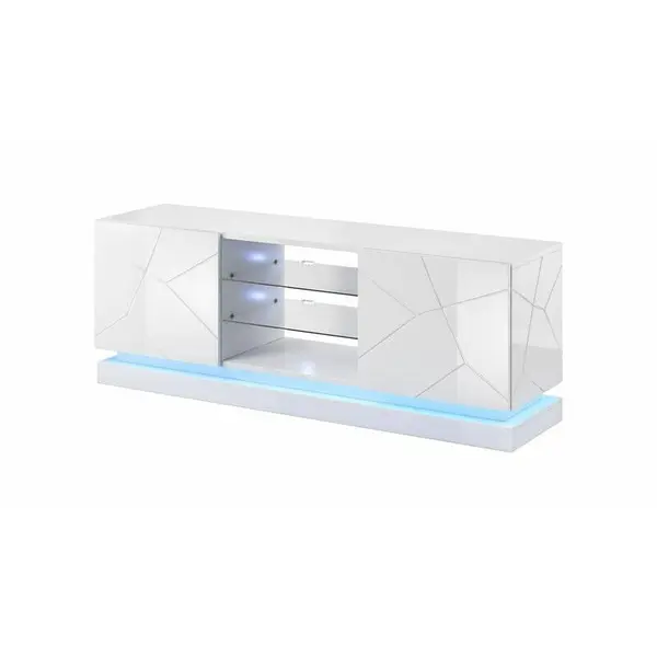 Cama MEBLE Comoda TV Cama Meble QIU 160, MDF, Alb lucios