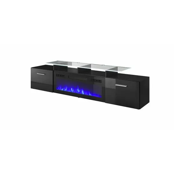 Cama MEBLE Comoda TV Cama Meble Rova, cu semineu electric, 190x37x48 cm, PAL-MDF, Negru