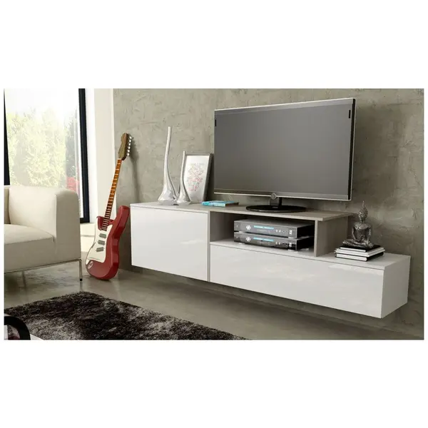 Cama MEBLE Comoda TV Cama Meble Sigma3 BI/BI+S, 40x180x52cm, Alb-Stejar