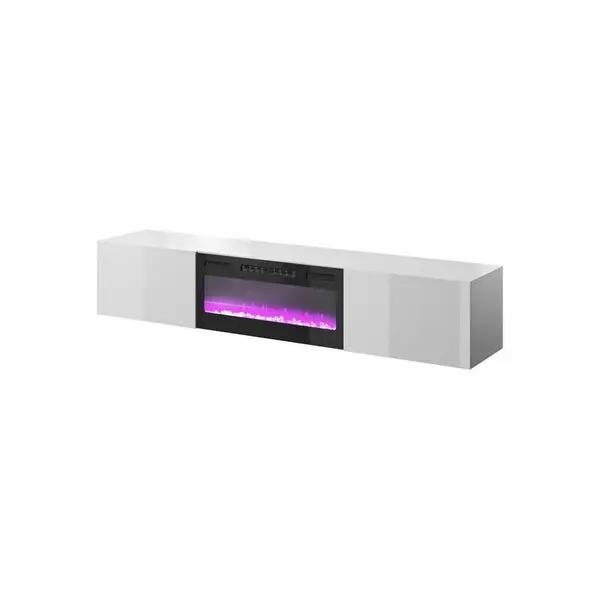 Cama MEBLE Comoda TV Cama Meble Slide 200K, cu semineu electric, 200x40x37 cm, Alb lucios