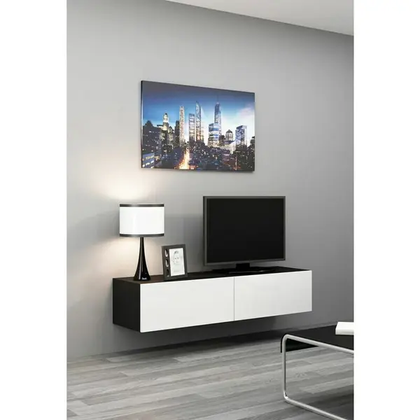 Cama MEBLE Comoda TV Cama Meble Vigo 140, 30/140/40 cm, Negru-Alb lucios