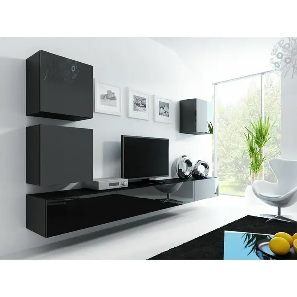 Cama MEBLE Comoda TV Cama Meble Vigo 180, 30-180-40 cm, MDF-PAL, Negru