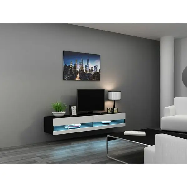 Cama MEBLE Comoda TV Cama Meble Vigo New, 30/180/40 cm, Negru-Alb lucios