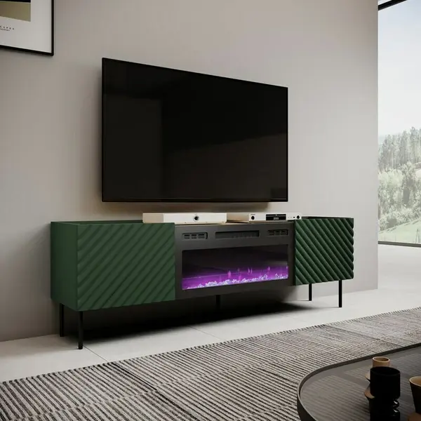 Cama MEBLE Comoda TV cu semineu electric Cama Meble Onda, 180.5x40x58.39cm, PAL-MDF, Verde