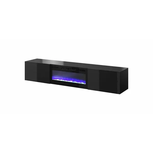 Cama MEBLE Comoda TV Slide 200K , PAL-MDF, cu semineu electric 200x40x37 cm, Negru lucios