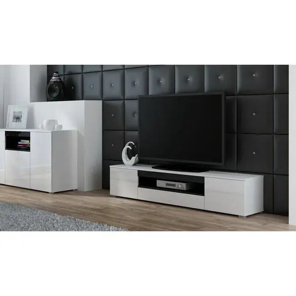Cama MEBLE Suport TV Cama Meble Viva 180, Alb-Negru