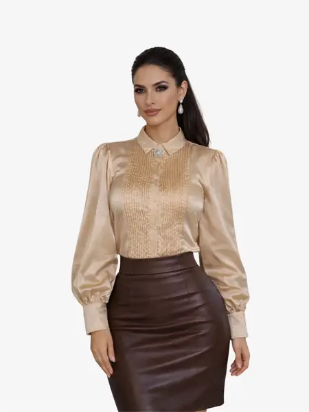 Camasa cu Brosa Aplicata din Bumbac "Reina", Bej - XL