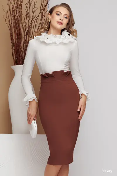 Camasa dama office alba eleganta cu volane plisate