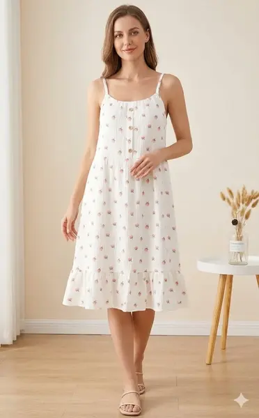 Camasa de noapte "Soft Berry" din bumbac, PJ032, Alb