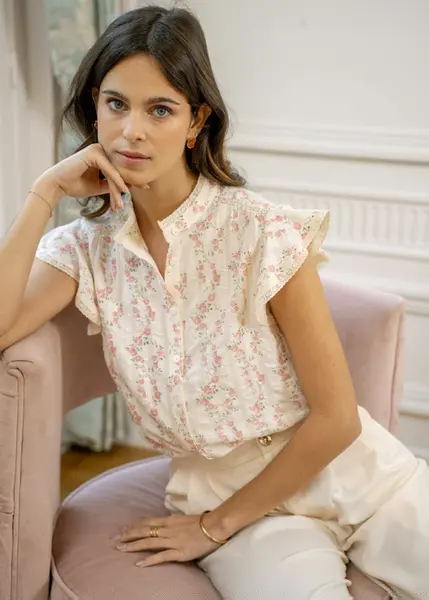 Camasa ivory din bumbac cu imprimeu floral ASD97032 M9