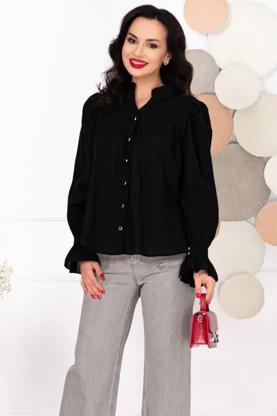 Camasa neagra oversize din bumbac cu nasturi pretiosi
