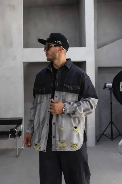 CAMASA OVERSIZE ISL BLACK-GREY CMBLACK1(17134) (MĂRIME: XS)