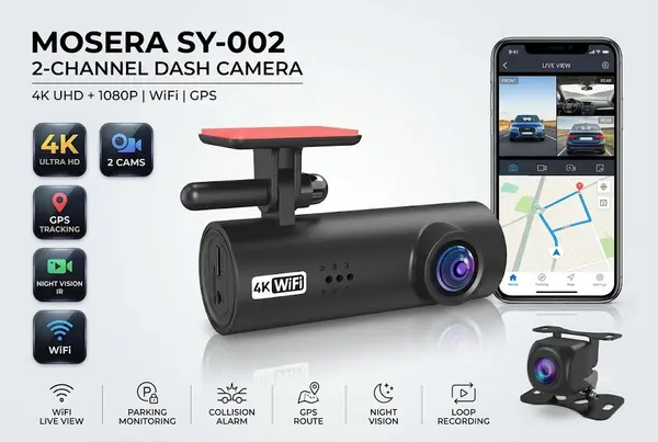 Camera auto DVR MOSERA SY-002 4K WiFi, camera spate 1080P, ecran 1.47 , Night Vision, G-Sensor, Loop Recording