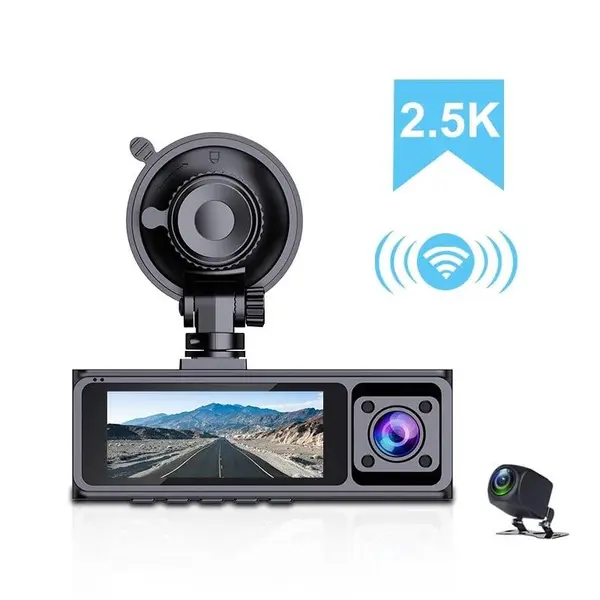 Camera auto iSEN F5 Mini 3 Lens, 2.5K HD, Display 3.16", Time-lapse, Cameră frontală 145°, Camera spate 110°, Camera interioara 110°, WiFi, WDR, G-sensor