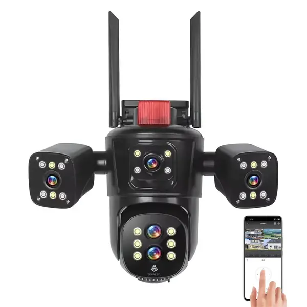 Camera de supraveghere tripla, P8, 16MP, 360°, ultra HD 8K, Wi-Fi, vedere nocturna, senzor de miscare, stocare SD/cloud, alarma