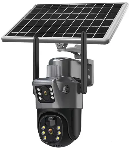 Camera de supraveghere V380 cu panou solar 8MP Detectare PIR lentile duble GRI