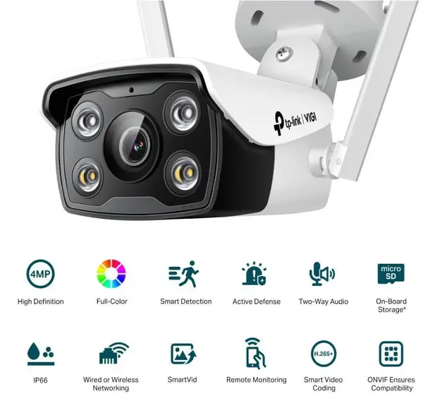 Camera de supraveghere WiFi TP-Link 4MP IR 30M lentila 4mm Full Color microfon - VIGI C340-W(4MM)