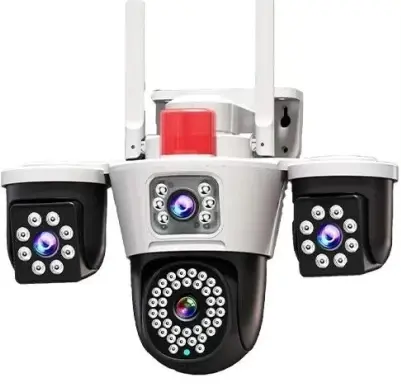 Camera de supraveghere WiFi Tripla 8MP cu 3 Lentile Vedere Nocturna LED Detectie Miscare ALBA