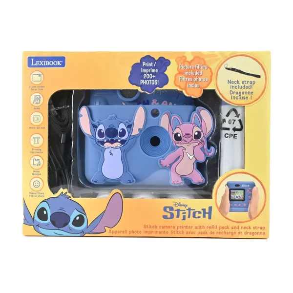 Camera foto instant cu husa din silicon, Lexibook, Starcam, Disney Stitch