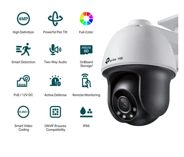 Camera IP Pan/Tilt TP-Link VIGI C540, 4MP Full-Color, IR 30m si lumina alba 30m, lentila fixa 4mm, PoE, IP66