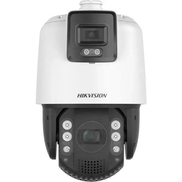 Camera IP PTZ Hikvision TandemVu 6+4MP AcuSense 25x IR 200m lumina alba 30m Hi-PoE IP66 microSD DS-2SE7C425MWG-EB-26