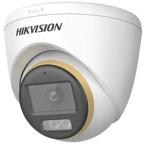 Camera supraveghere Dome Hikvision Hybrid Light ColorVu DS-2CE72DF3T-LFS, 2 MP, 2.8 mm, IR/Lumina alba 40 m, microfon
