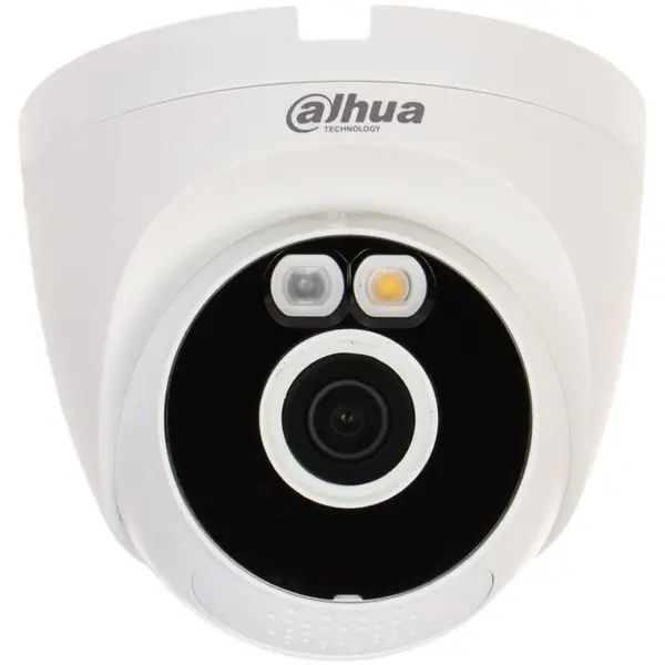 Camera supraveghere Dome IP WiFi 6 cu iluminare duala Dahua T5A-PV-0280B, 5 MP, 2.8 mm, IR/lumina calda 30 m, Bluetooth, microfon si difuzor, alarma, slot card