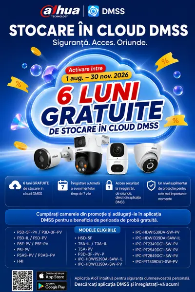 Camera supraveghere exterior Dahua, 5MP, Wi-Fi 6, Rotatie si inclinare din aplicatie, WizColor, LED 30m, microSD 512GB, audio, IP66, P5F-PV-0360B-PRO