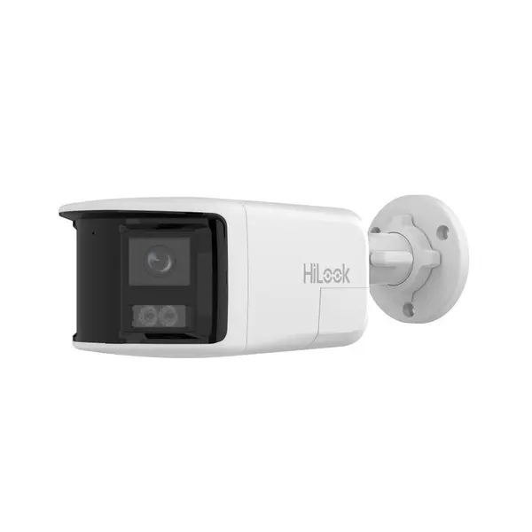 Camera supraveghere exterior IP panoramica cu iluminare duala Hikvision HiLook IPC-B480HAD-LUF/SL, 8 MP, 2 mm, IR/lumina alba 30 m, microfon si difuzor, slot card, PoE, lumina stroboscopica