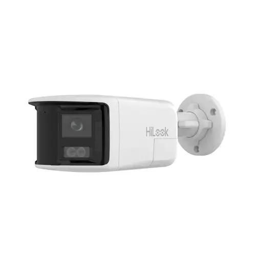 Camera supraveghere exterior IP panoramica cu iluminare duala Hikvision HiLook IPC-B480HAD-LUF/SL, 8 MP, 2 mm, IR/lumina alba 30 m, microfon si difuzor, slot card, PoE, lumina stroboscopica