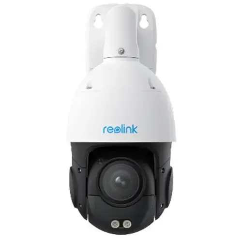 Camera supraveghere exterior rotativa IP PTZ Speed Dome cu iluminare duala Reolink P850, 4K, 5.3 - 86mm, IR/lumina alba 80 m, microfon si difuzor, detectie om/vehicul/animal, slot card, auto tracking, vizualizare de pe telefon, PoE, 16x (Alb)