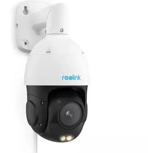 Camera supraveghere exterior rotativa speed dome PTZ IP Reolink P840, 4K, Zoom 5X, IR / lumina alba 60 m, PoE, detectie persoane / vehicule / animale, slot card, microfon, difuzor (Alb)