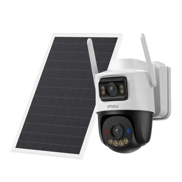Camera supraveghere exterior wireless 4G IP WiFi PT cu panou solar si lentila duala Imou AOV Dual, 5+5 MP, 3.6 mm, IR 25 m, acumulator 10.000 mAh, microfon si difuzor, sirena, auto tracking, lumina avertizare rosie/albastra, slot card