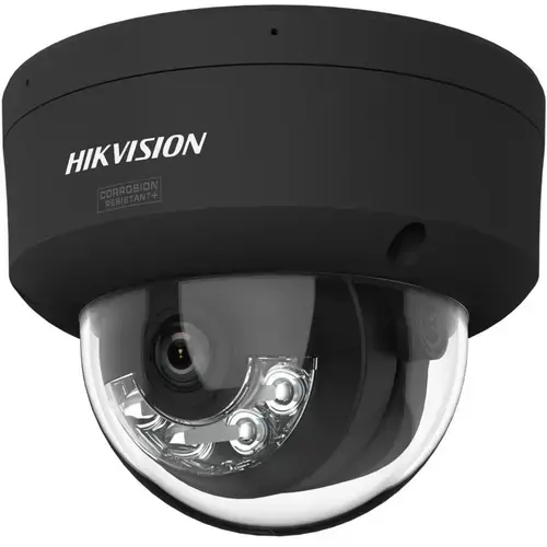Camera supraveghere IP Dome cu iluminare duala Hikvision ColorVu DS-2CD2147G3-LIS2UY/BK, 4 MP, 2.8 mm, IR/lumina alba 30 m, microfon dual si difuzor, slot card, anti-coroziune, PoE (Negru)